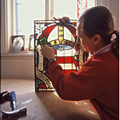 Restoration work on cathedral stained glass windows
